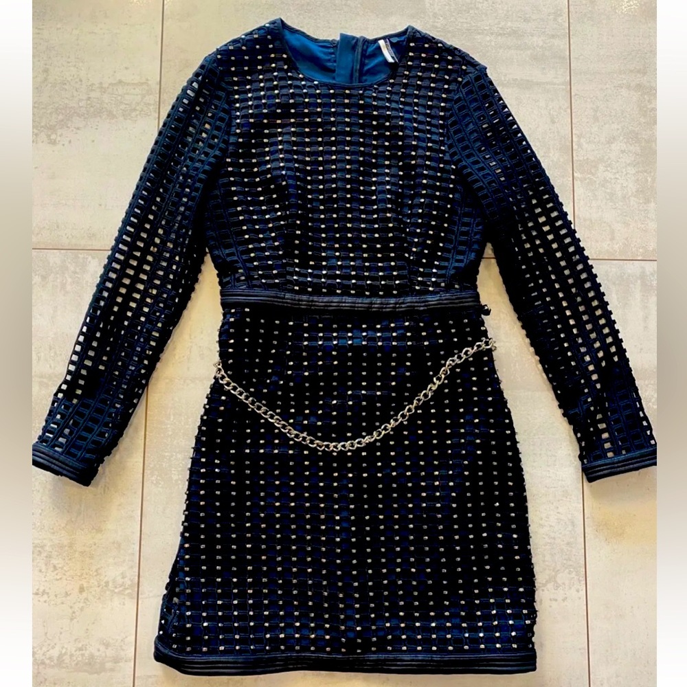 Looking for this dress: TOPSHOP bodycon mesh long sleeve studded dress size 10
